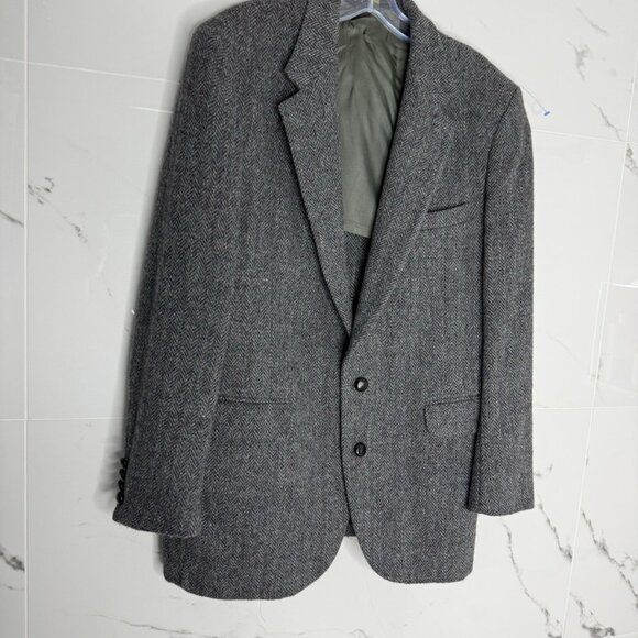 VTG Harris Tweed Sport Coat Men 44 R Gray Unstructured Blazer Herringbone Union - Picture 1 of 12